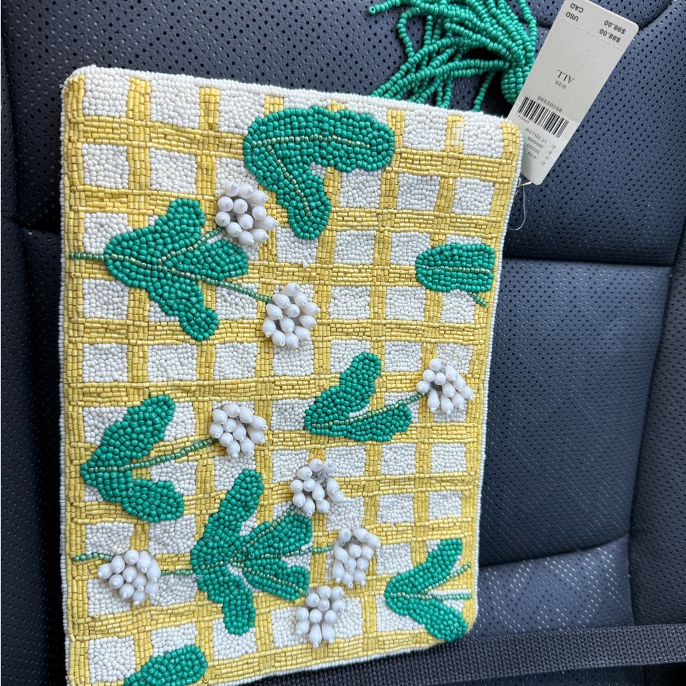 Anthropologie Beaded Clutch with Green and Yellow Design bag